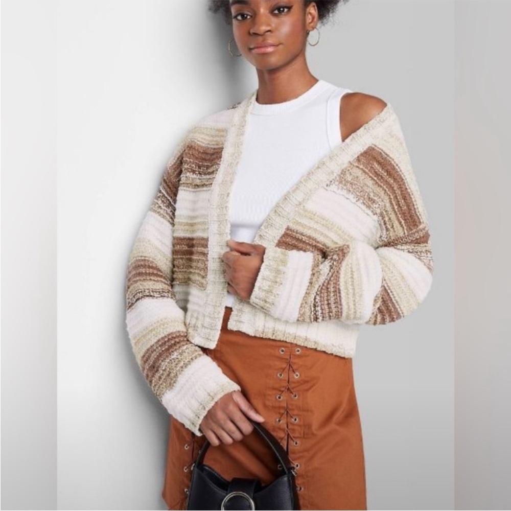 NWOT Wild Fable Neutral Stripe Open Front Crop Cardigan Size Medium